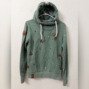 Naketano Green Paint Splatter Cowl Neck Sweatshirt Size M